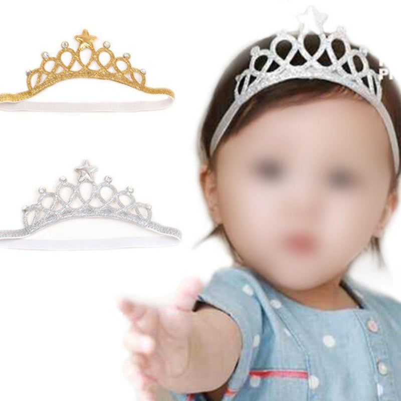 [Australia] - Frcolor 2Pcs Baby Girl Crown Headband Head Wrap Hair Band Headwear Birthday Gift Princess Tiara Hair Accessories (Silver and Gold) 