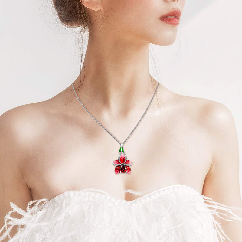 [Australia] - Uloveido Unique Beautiful Big Red Rose Flower Enamel Pendant Teardrop Cubic Zirconia Stone Necklace for Women Y563 