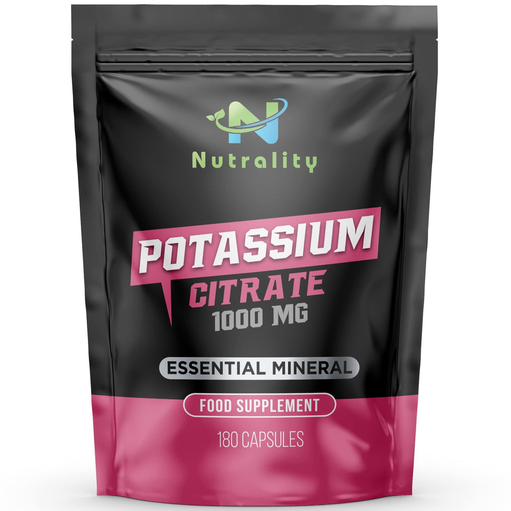 [Australia] - Nutrality Potassium Citrate 1000mg - 180 Capsules High Strength Potassium Supplement 90-Day Supply - Nervous System, Muscle Contraction, Keto-Friendly - Made in Europe 