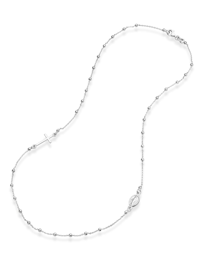 [Australia] - Miabella 925 Sterling Silver Italian Rosary Beaded Sideways Cross Necklace, Link Chain 16, 18, 22 Inch for Women Teen Girls Made in Italy 18 Inches 