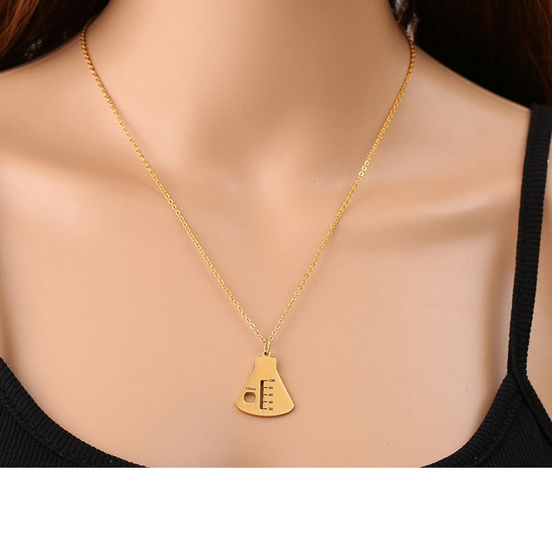 [Australia] - AOCHEE Love Science Erlenmeyer Flask Chemistry Necklace with Heart Medical Jewelry Gold1 