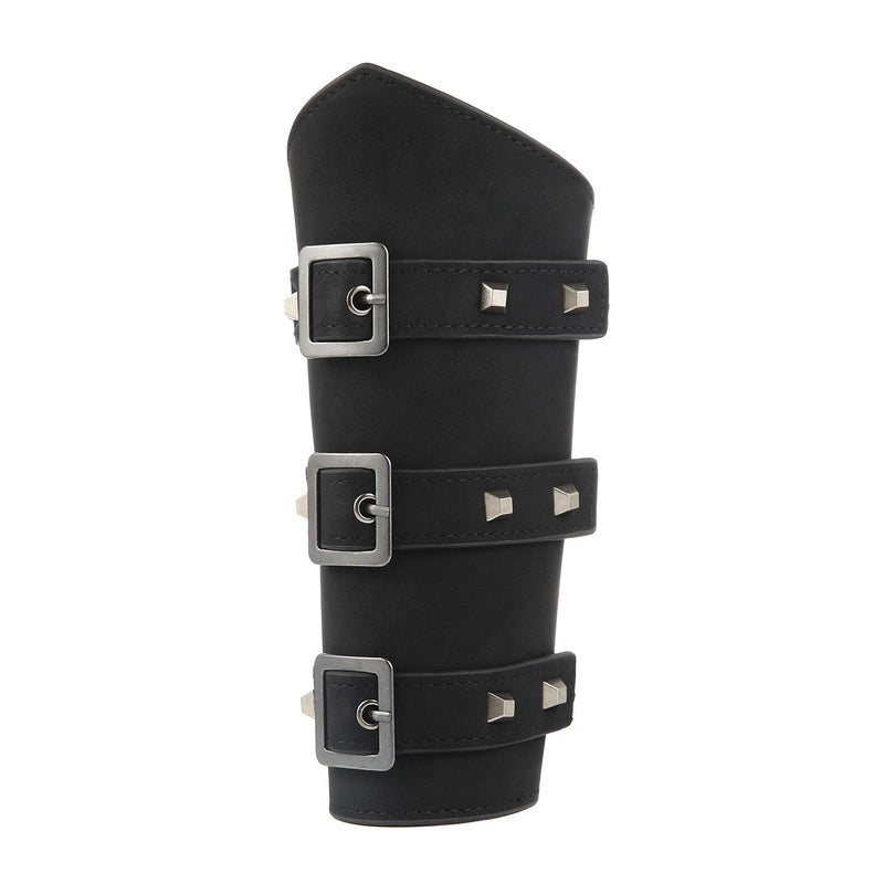 [Australia] - HZMAN Adults Faux Leather Arm Guards - Medieval Belt Leather Buckle Bracers - One Size - Leather Armband Pair Black 