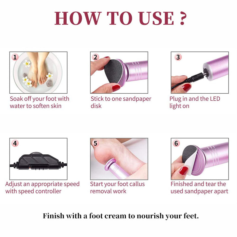 [Australia] - 1200 RPM Electric Foot Sharpener Adjustable Speed Foot Polisher, Dead Skin Calluses Remover with 60 Replacement Sandpaper Discs, Unisex. 