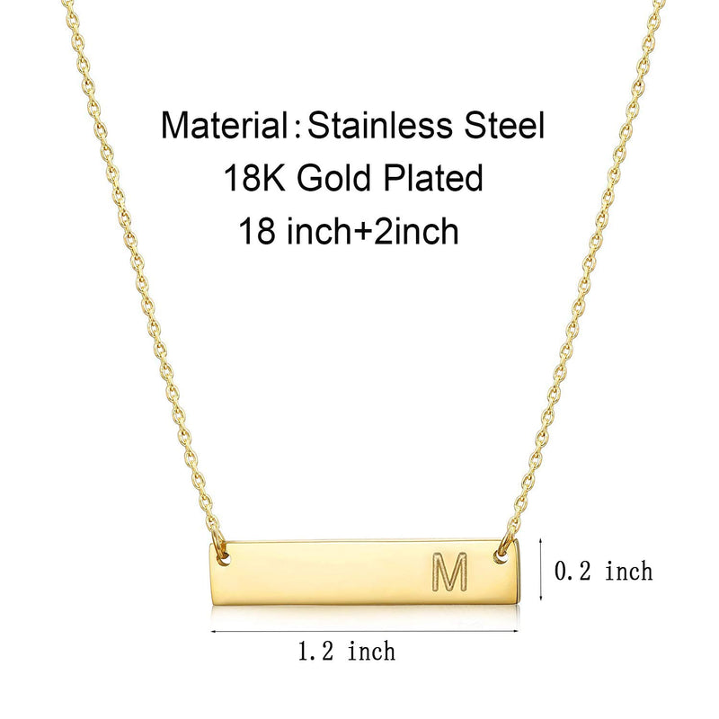 [Australia] - MOMOL Bar Pendant Initial Necklace, 18K Gold Plated Stainless Steel Bar Necklace Dainty Delicate Initial Necklace Simple Personalized Name Letter Necklace for Women Girls M 