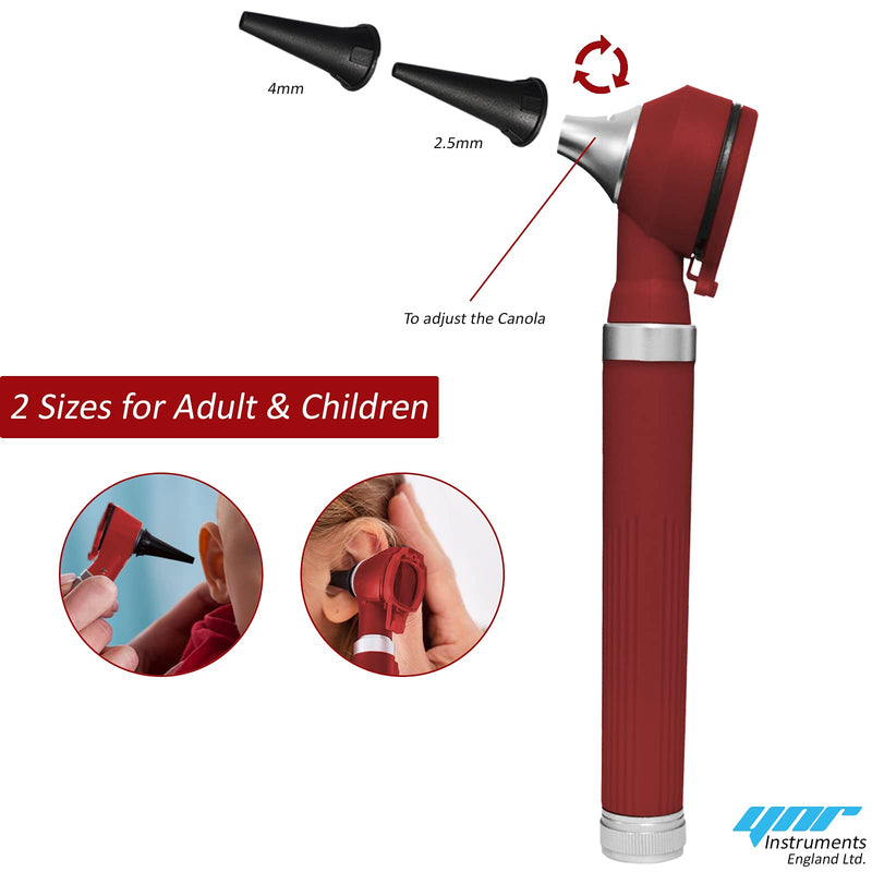 [Australia] - YNR England F.O Mini Otoscope Ear o Scope Auriscope Fibre Optic ENT Ear Scope Diagnostic Examination GP CE Mark Approved (Burgandy) Burgandy 