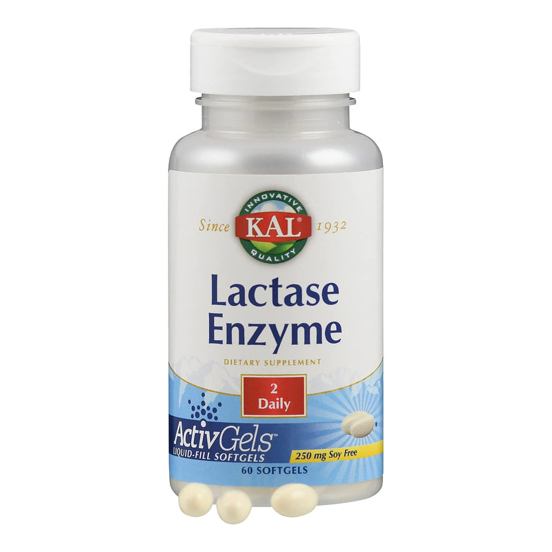 [Australia] - KAL Lactase Enzyme 250 mg | Healthy Digestion Support for Lactose Intolerance | Liquid-Filled ActivGels | 60ct, 30 Serv. 