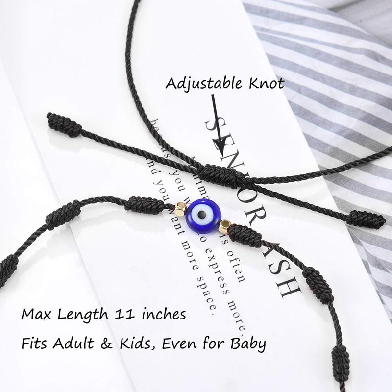 [Australia] - Tarsus Evil Eye 7 Knot Lucky Bracelets Adjustable Red String Amulet for Women Men Little Boys & Girls Black 2pcs 