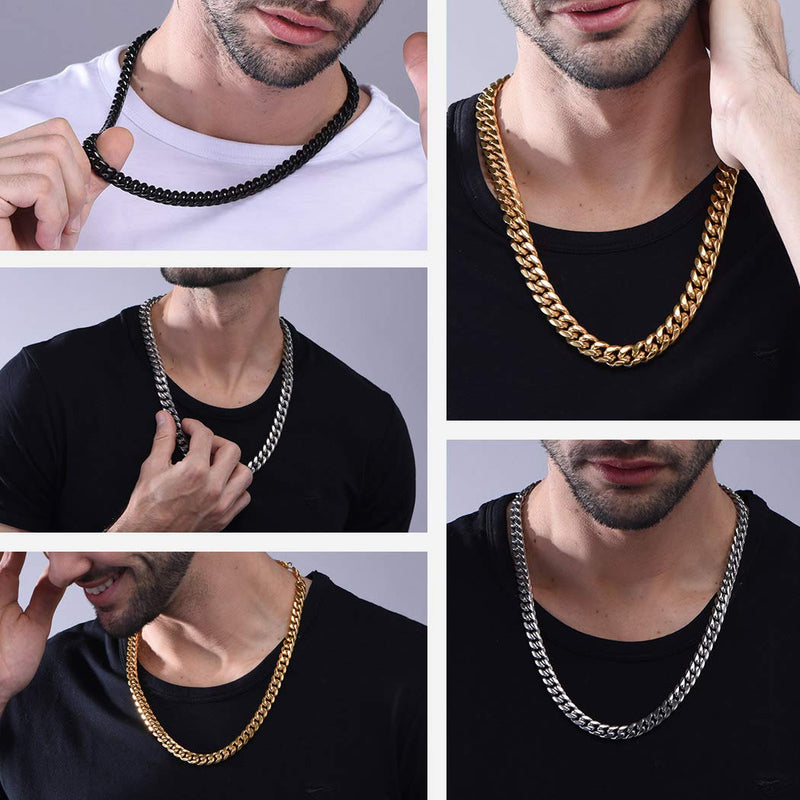 [Australia] - 316L Stainless Steel Miami Cuban Chain for Men Women, 18K Gold/Black Plated, 3mm/6mm/9mm/12mm Wide, 18"/20"/22"/24"/26"/28"/30" Long 12mm-black 18.0 Inches 