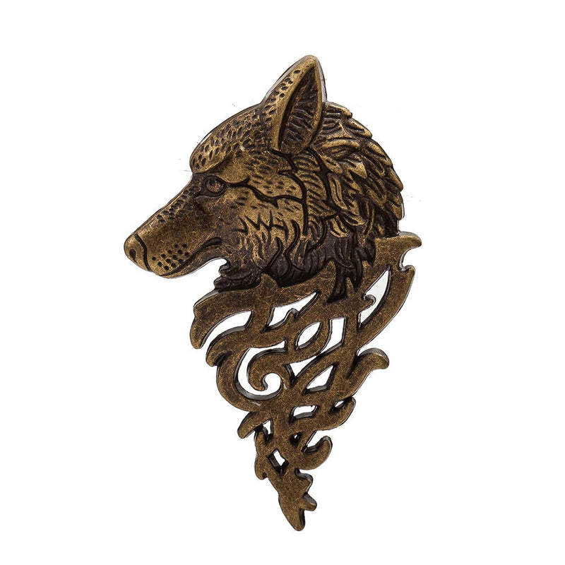 [Australia] - 2Pcs Fashion Animal Dire Wolf Head Coyote Antique Lapel Brooch Pin Badge Men's Suits Buckle Neckwear Accessories Black/Bronze 