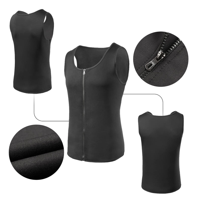 [Australia] - FEimaX Men Sauna Sweat Suit Waist Trainer Workout Body Shaper Men's Hot Vest Zipper Neoprene Slimming Tank Top for Fitness Sport Gym Shirt Shapewear S Black 