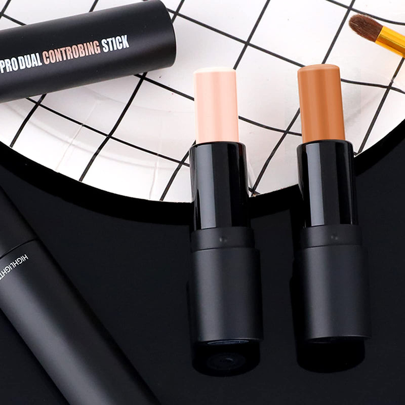 [Australia] - Contour Stick, Highlight Stick, Dual-ended Highlight and Contour Stick, 2 in 1 Body Face Highlighter and Shading Make Up Sticks Foundation Cream (#01(Lvory and Dark Brown)) 