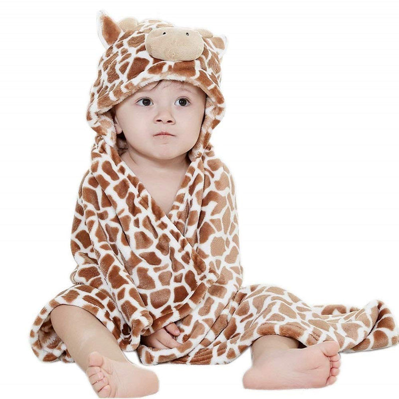 [Australia] - Hilmocho Baby Hooded Blanket Soft Warm Coral Fleece Cozy Swaddle Wrap for Newborn Infant Toddler Brown Giraffe 
