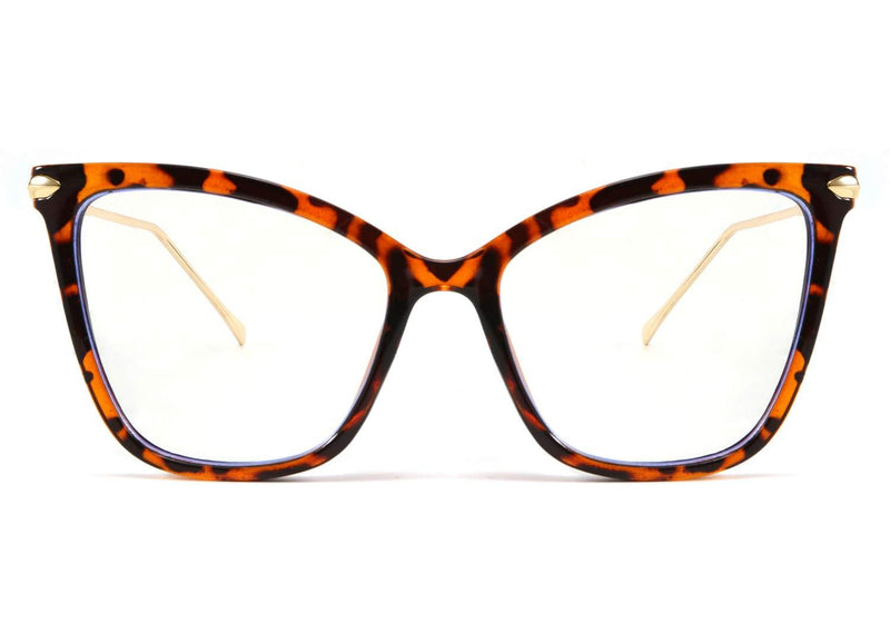 [Australia] - FEISEDY New Oversized Cat Eye Glasses Big Frame Clear Lenses Eyewear for Women B2460 Leopard 