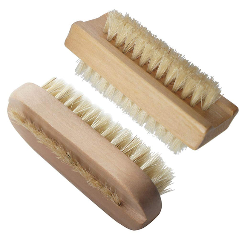 [Australia] - Beautyours Wooden Hand & Nail Brush 2-Pack Set - Natural Bristle SPA Dual Surface Two-Sided 