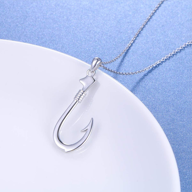 [Australia] - 925 Sterling Silver Hawaii Fishing Fish Hook Pendant Necklace for Women Girls Gift 