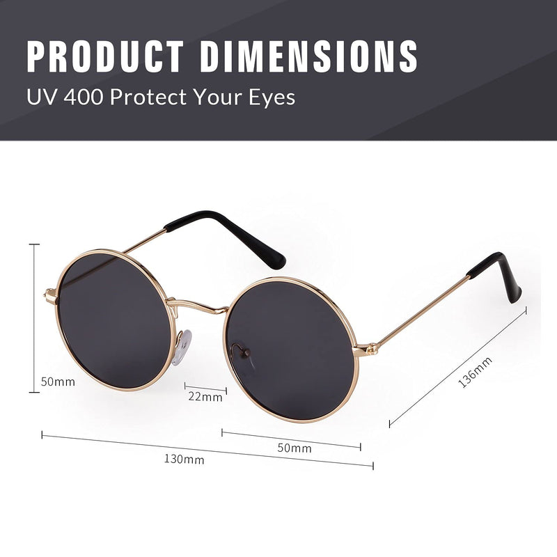 [Australia] - ADEWU Round Sunglasses Vintage Street Style Eyewear with Thin Metal Rim Men Women Gold(frame)+gray(lens) 