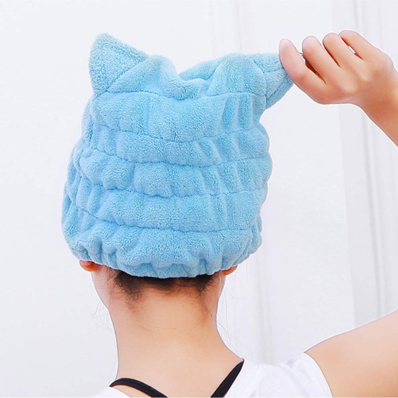 [Australia] - 2Pcs Microfiber Hair Drying Towels, Cute Bath Towel Wrap, Ultra Soft Absorbent Hair Dry Hat Cap, Quick Drying Bath Cap for Women Adults or Kids Girls Blue & Pink 