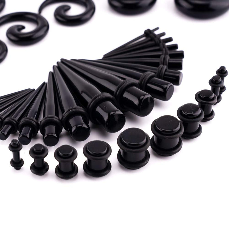 [Australia] - LLGLTEC Ear Stretching Kit 54 Pieces 14G-00G Ear Gauges Expander Set Acrylic Tapers and Plugs & Silicone Tunnels Body Piercing Jewelry Set with EVA Box Black 