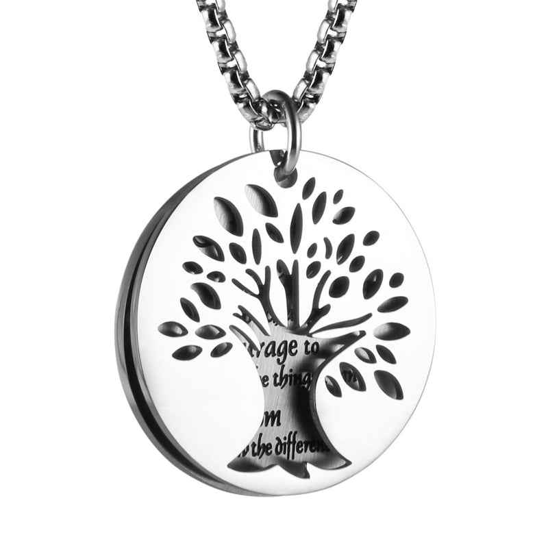 [Australia] - HZMAN Two Piece Serenity Prayer Stainless Steel Pendant Necklace with Tree of Life Cut Out 22+2" Chain Round Silver 