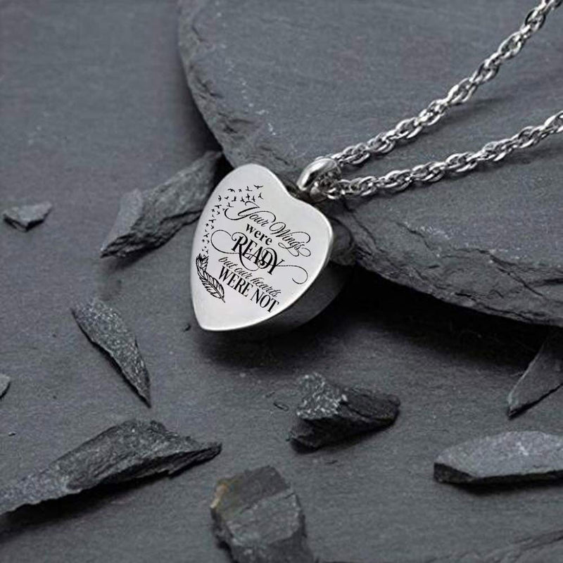 [Australia] - Heart Cremation Urn Necklace for Ashes Urn Jewelry Memorial Pendant with Fill Kit and Gift Velvet Bag - Your wings were ready but our hearts were not October 