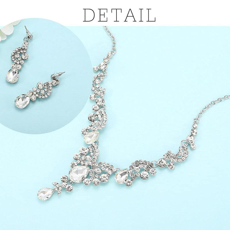 [Australia] - Unsutuo Bridal Jewelry Set for Wedding Necklace Earrings Set Rhinestone Silver Costume Jewelry for Women and Bridesmaid (Set-1) Set-1 