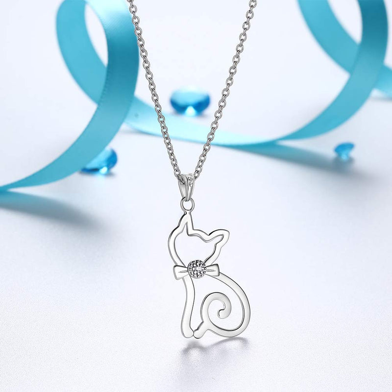 [Australia] - Besilver Cute Animal Pendant Necklace Charm 925 Sterling Silver Cat/Snake/Sloth/Dolphin/Starfish/Snail/Shark Cute Animal Jewelry Gift for Women Girl A-Cat 