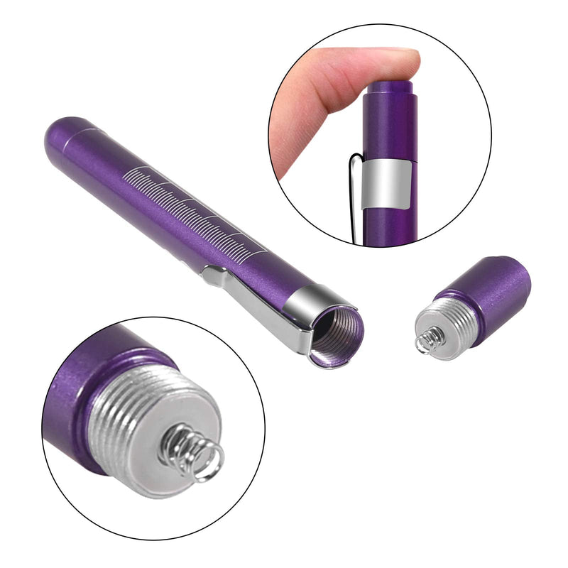 [Australia] - ALMOCN 2 Pack Pen Light,Nurse Medical Reusable LED Penlight White Light with Pupil Gauge and Ruler,Black and Purple Black and Purple 