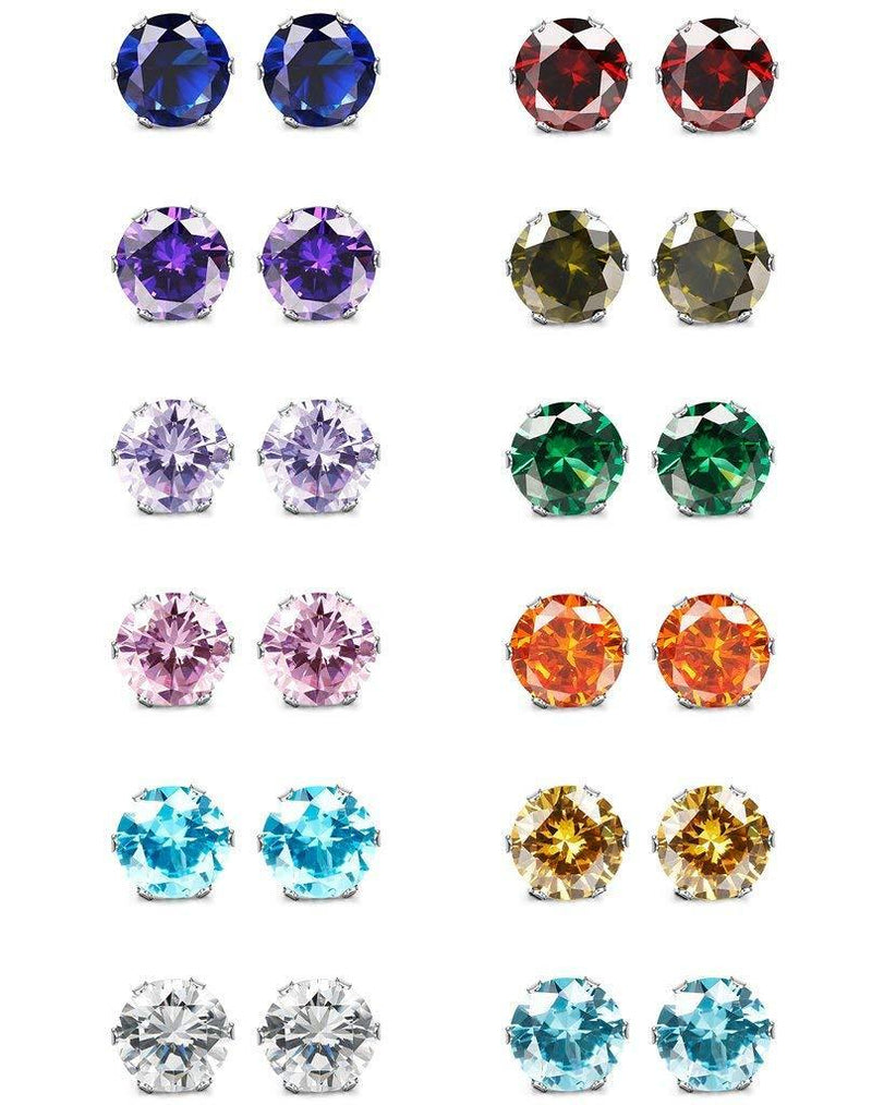 [Australia] - Milacolato Jewelry Stainless Steel Womens Colorful CZ Stud Earings Set Piercing 12 Pairs A:12 Pairs 3mm 