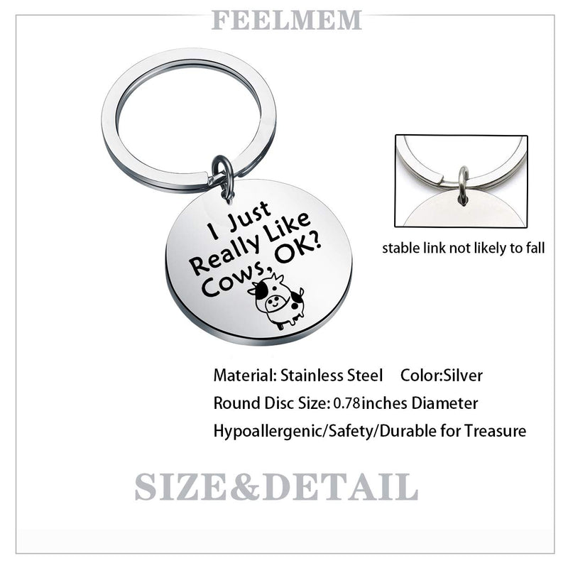 [Australia] - FEELMEM Cow Jewelry Funny Cows Gifts Cow Lover Gift I Just Really Like Cows OK Keychain Cows Farm Keychain Cow Farmer Gift Pet Pygmy Cows Gift Cow Themed Gift Ideas silver 