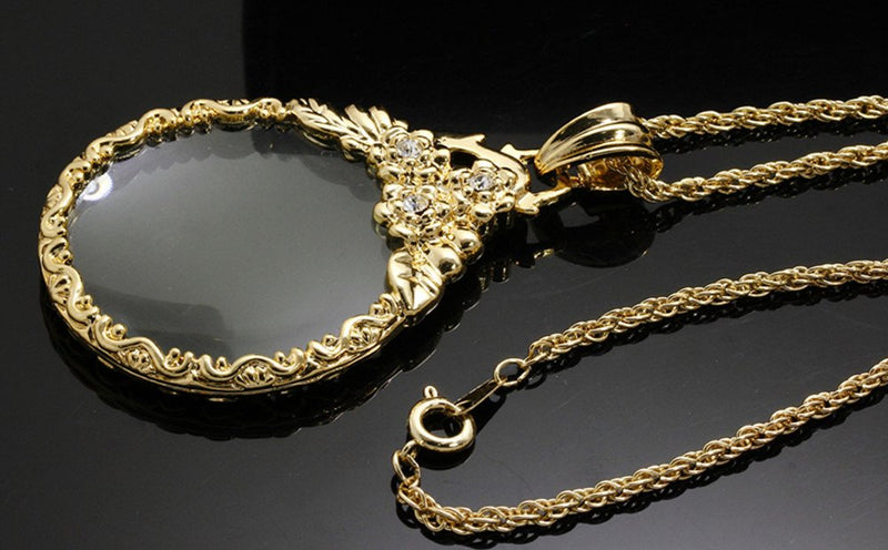 [Australia] - WaMLFac Unique Vintage Ornate Elegant Long Chain Magnifying Glass Pendant Necklaces Multi Style and Color Golden Color A 