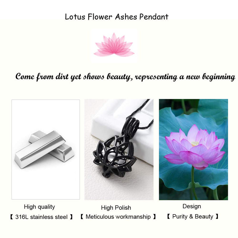 [Australia] - Imrsanl Cremation Jewelry for Ashes - Lotus Flower Ashes Pendant Necklace with Mini Keepsake Urn Memorial Ash Jewelry Black 