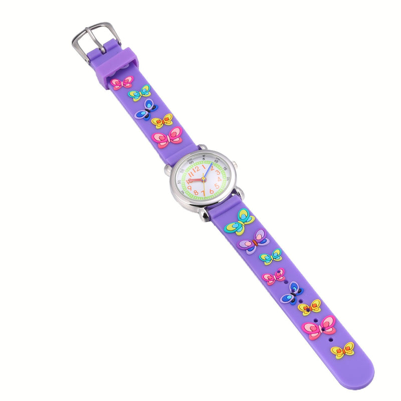 [Australia] - Jewtme Kids Time Teacher Watches 3D Cute Cartoon Silicone Children Toddler Butterfly Wrist Watches for Ages 3-10 Boys Girls Little Child Butterfly Purple 