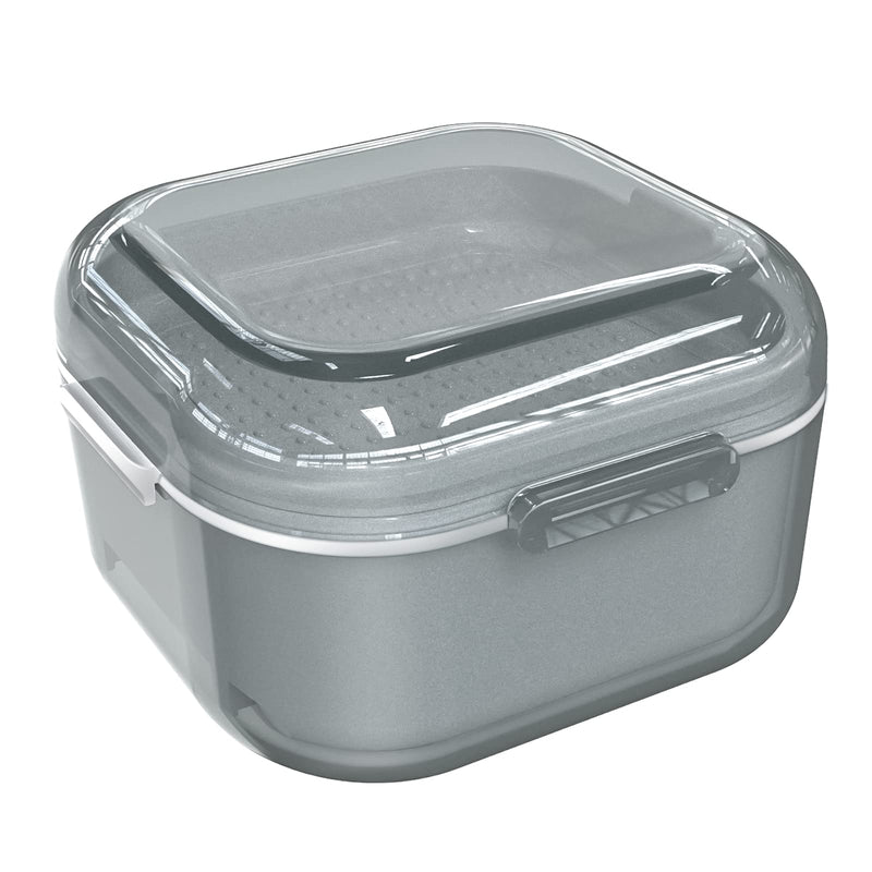 [Australia] - ARGOMAX Denture Case, Denture Cup for Soaking Dentures, Thorough Cleaning of Dentures, Retainer, Clear Braces (Grey Clear Case + White Filter and Tray). Grey Clear Case + White Filter and Tray 