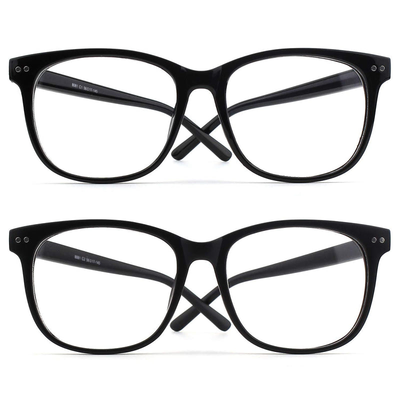 [Australia] - CGID CN81 Large Oversized Bold Frame UV 400 Clear Lens Horn Rimmed Glasses Z 2 Pack Matte Black&glossy Black 