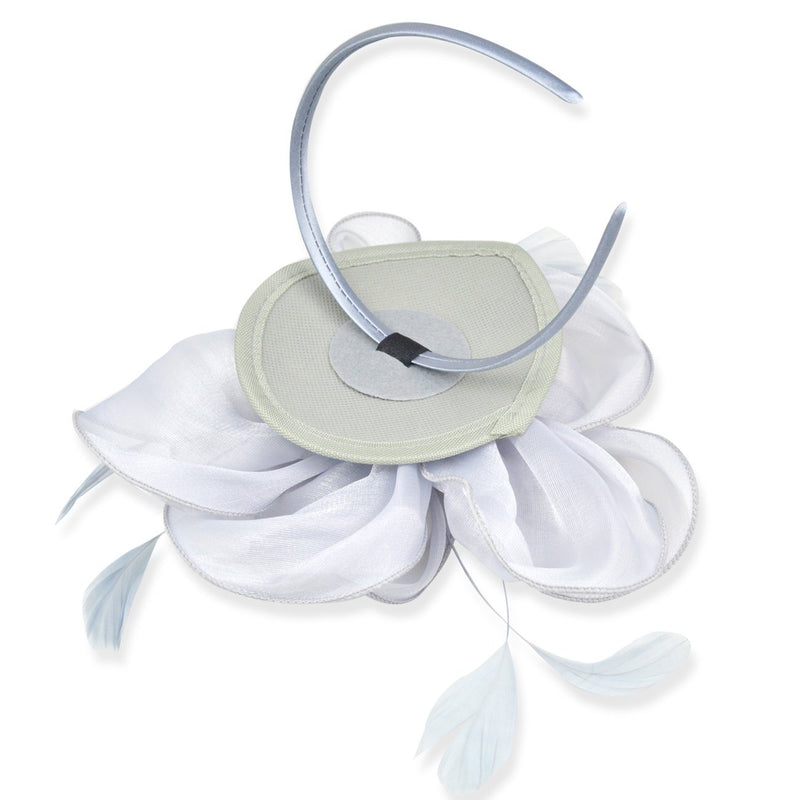 [Australia] - DRESHOW Fascinators Hat Tea Party Headwear Ribbons Feathers on a Headband and a Clip for Girls and Women 8.2" / Gray 