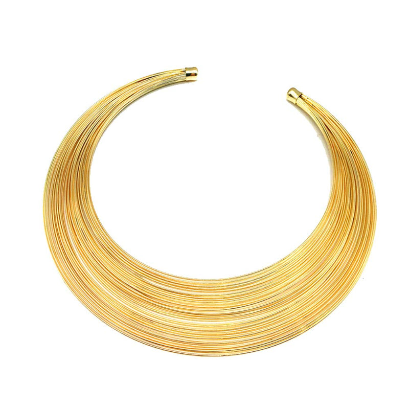 [Australia] - HENGYID African Art Style Multi-Layer Gold Plated Chain Choker Necklace Hoop Earrings Cuff Bangle Bracelet Ring Set 