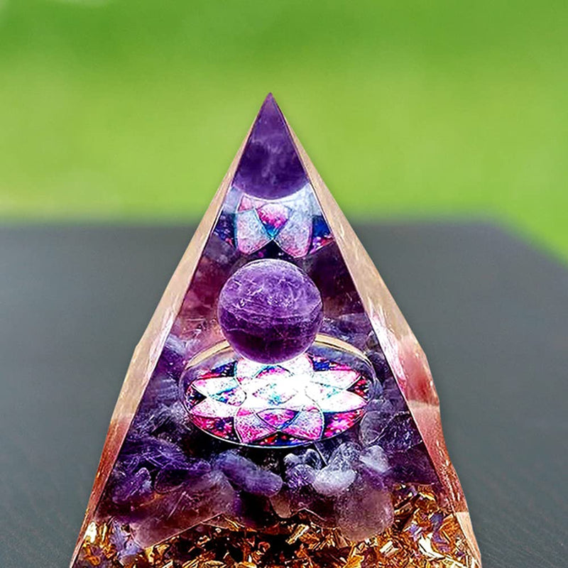 [Australia] - Moonstone Crystal Orgone Pyramid Ogan Crystal Energy Tower Nature Reiki Chakra Crushed Stone Jewelry Flower of Life Crystal Orgonite Pyramid Healing 6cm Violet 