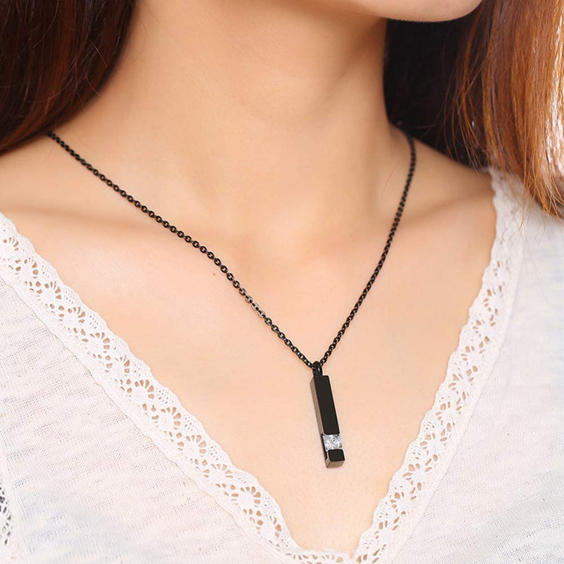 [Australia] - Jude Jewelers Stainless Steel Long Bar Cubic Zircon Stone Memorial Keepsake Cremation Ash Urn Pendant Necklace Black 