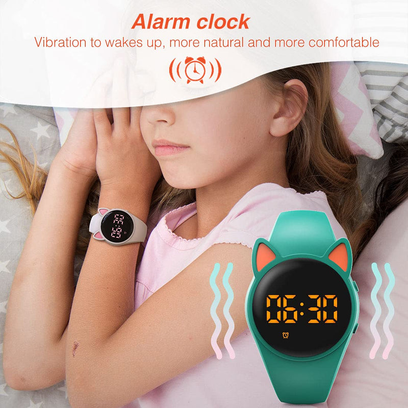 [Australia] - Led Digital Pedometer Watch , Digital Steps Tracker , Non-Bluetooth, Vibrating Alarm Clock, Stopwatch, Great Gift for Children Teens Girls Boys Women Green/orange 