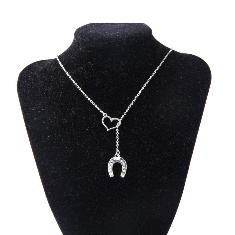 [Australia] - AKTAP Simple Lucky Horseshoe Lariat Y Necklace Stirrup Necklace Love Heart Pendant Necklace Gift for Women Girls horseshoe necklace 