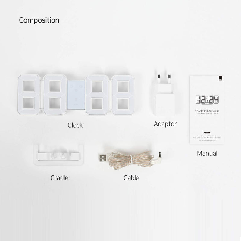 [Australia] - mooas Pure Mini White 3D LED Clock, Multi-Function LED Clock (Calendar, Alarm, Temperature) 