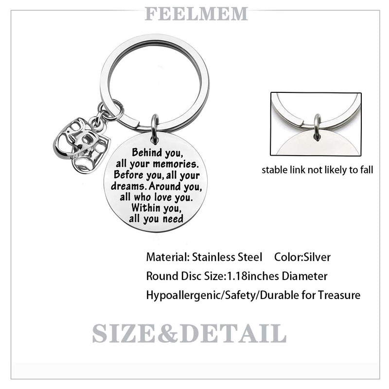 [Australia] - FEELMEM Theatre Drama Gift Drama Student Graduation Gift Keychain Behind You All Memories Before You All Your Dream Inspirational Theatre Jewelry for Her Him Actor Performer Theatre Drama keychain 