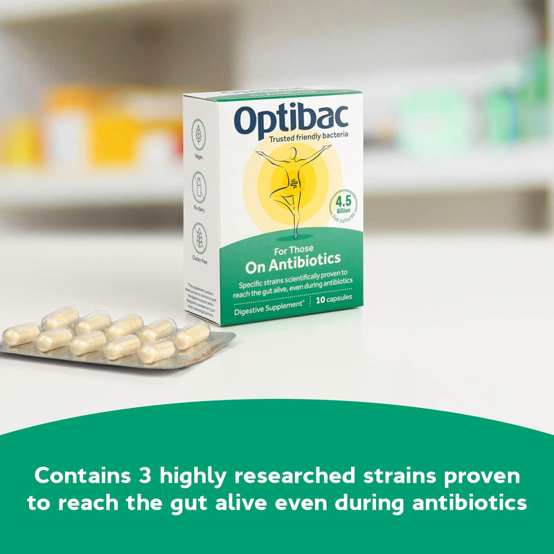 [Australia] - Optibac Probiotics for Those on Antibiotics - Vegan Digestive Probiotic Supplement with 4.5 Billion Bacterial Cultures - 20 Capsules 10 Count (Pack of 2) 