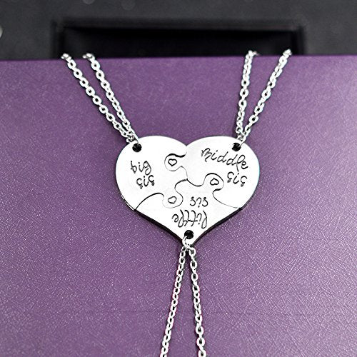 [Australia] - Charm.L Grace 3 Piece of Big Sis Middle Sis Lil Sister Necklace Keychain Set Heart Shape Puzzle 