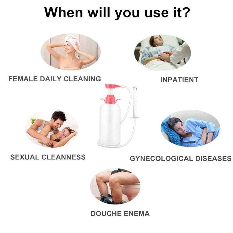[Australia] - Vaginal Douche Enema Cleaner 600ml Reusable Manual Pressure Anal Vaginal Cleaning System Portable Kit 10 Piece Set 