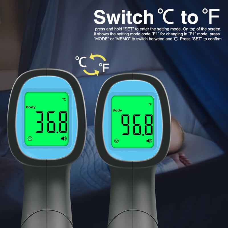 [Australia] - Thermometer for Adults, No Touch Forehead Thermometer for Adults and Children, Digital Infrared Body Thermometers for Kids, Baby Thermometer with High Temperature Alarm Instant Accurate Reading Black 