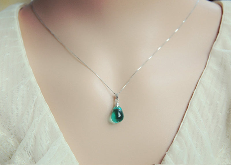 [Australia] - OCARLY 925 Mermaid's Tears Droplet Necklace Gradient Color Czech Crystal Glass Teardrops Pendant C1 