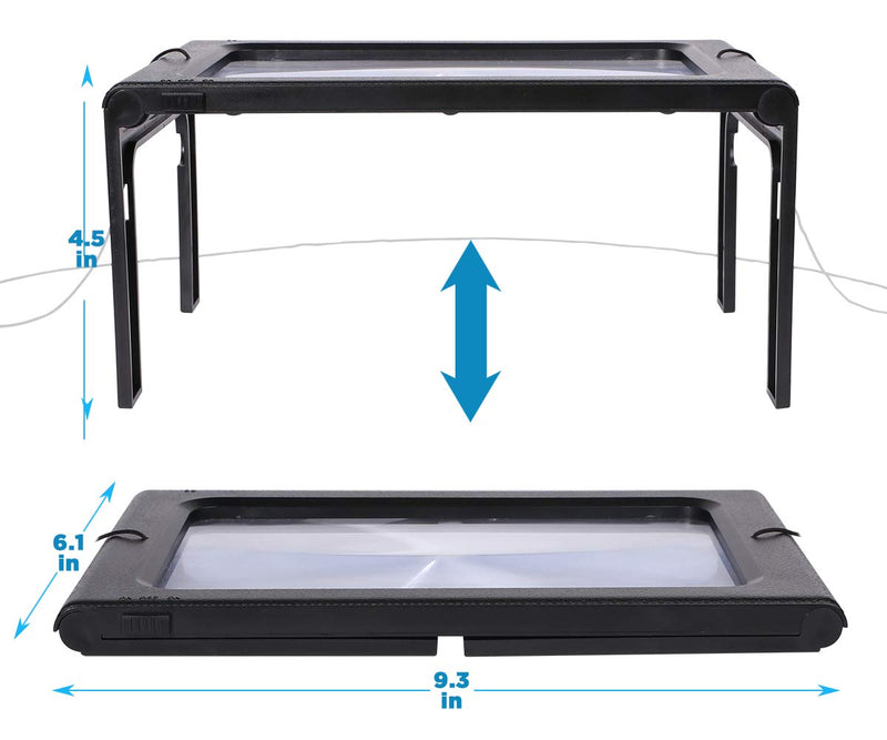 [Australia] - 3X Full Page Magnifying Glass Reading Magnifier with 6 LED Lights Handheld Hands-Free Magnifier with Stand & Lanyard PVC Material Ideal for Low Vision, Seniors, Reading Books, Newspapers 