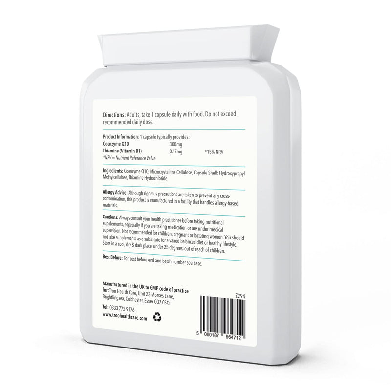 [Australia] - CoQ10 Supplement 300mg Plus - 60 Capsules - High Strength Trans Form Co Enzyme Q10 Enhanced with Vitamin B1 to Support Healthy Heart Function and Energy Metabolism - 2 Month Supply - UK Made 