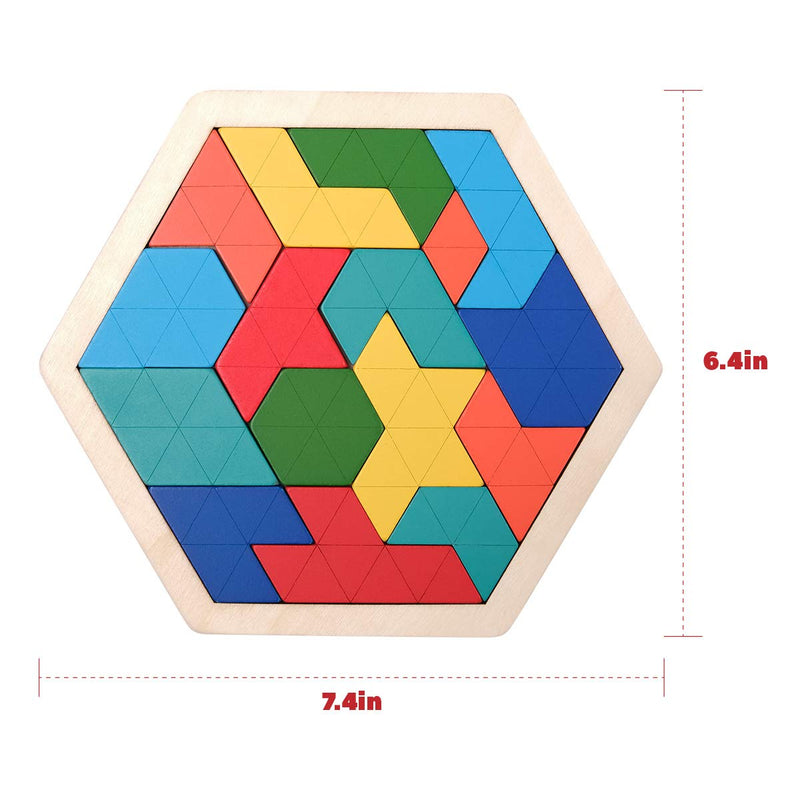 [Australia] - Coogam Wooden Kids Puzzle - Hexagon Shape Pattern Tetris Block Tangram Logic IQ Game STEM Montessori Brain Teaser Toy Gift for Teenagers 